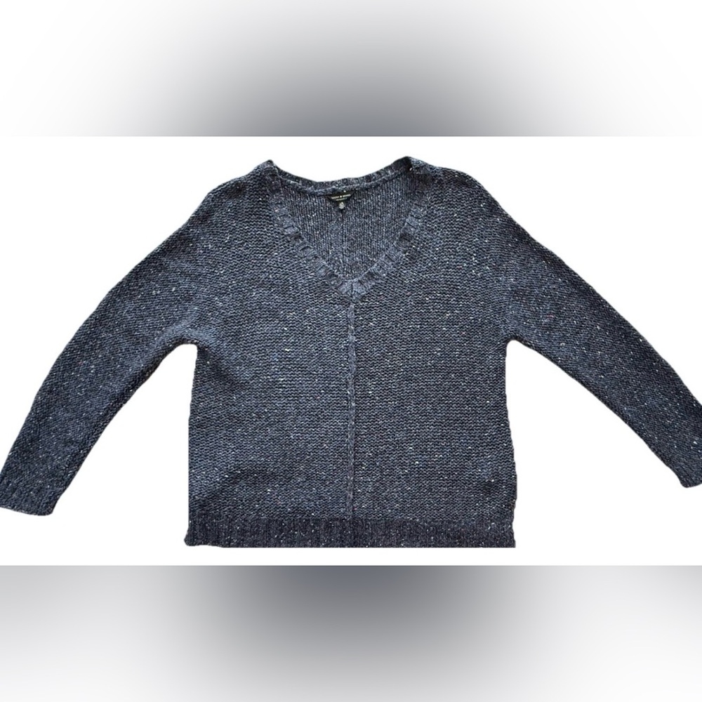 Lucky Brand Women’s Navy Blue Chunky-Knit V-Neck Speckled Pullover Sweater L